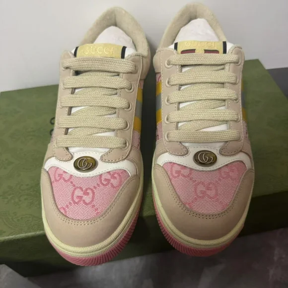Gucci Women's Sneakers in Pink, Yellow, and Cream - Picture 2 of 7